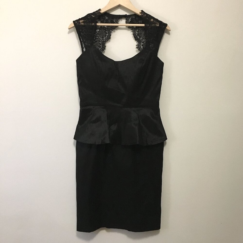 Vintage 90s Goth Jessica Black Satin Lace Peplum Prom Dress Gown Size 4